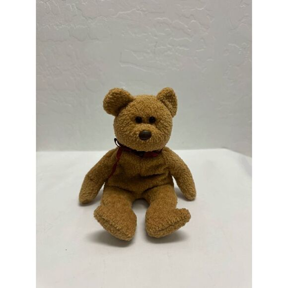 Ty Original Beanie Baby Curly Brown Bear Red Bow Plush Stuffed Animal W Tag 1993 - Picture 5 of 8